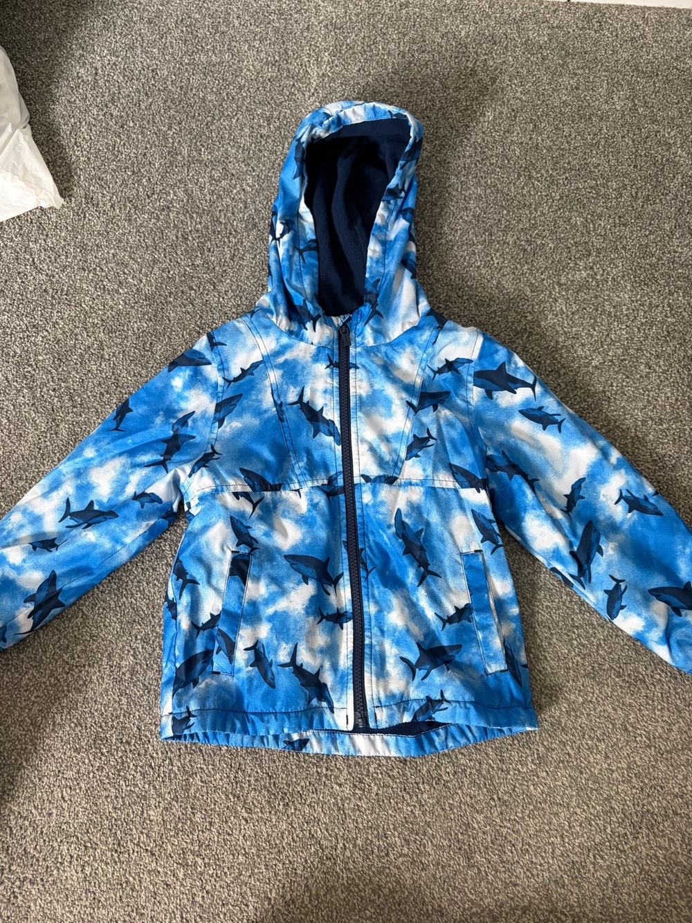 Carter's Blue Shark Print Hooded Rain Jacket